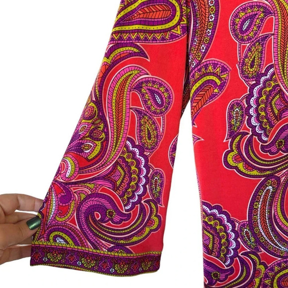 Laundry by Shelli Segal Mod Retro Paisley 70's Go Go V-Neck Dress Size Small - Picture 9 of 13
